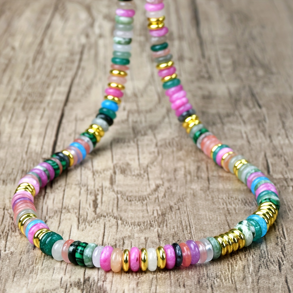 Colorful Natural Stone Beaded Necklace Bohemian Style Spring Summer Mother's Day